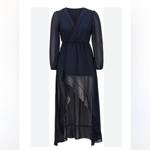 Elegant Navy Sheer Wrap Dress Size Large